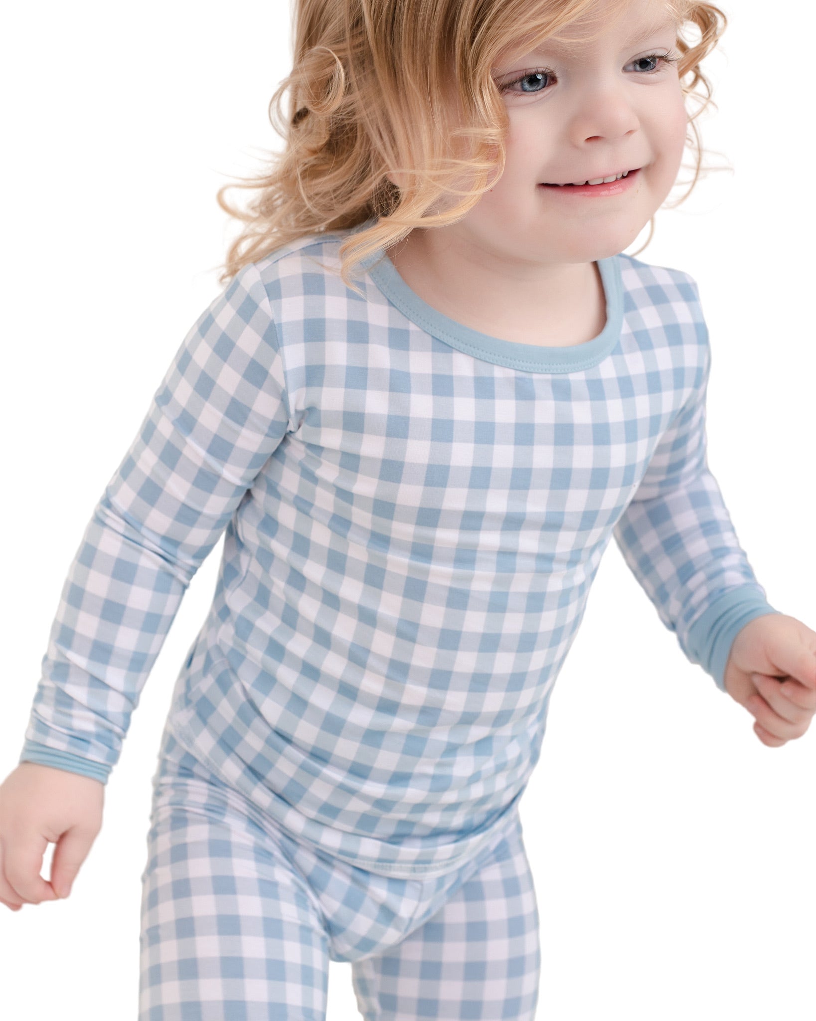 Blue gingham pyjamassett