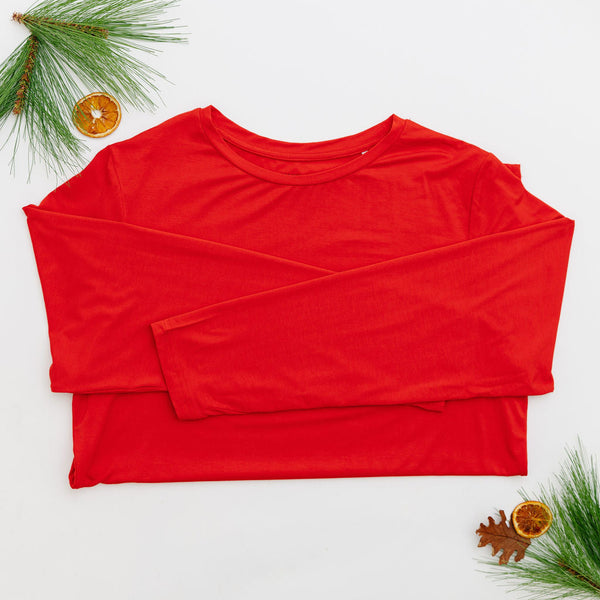 Rød langermet pyjamasoverdel herre